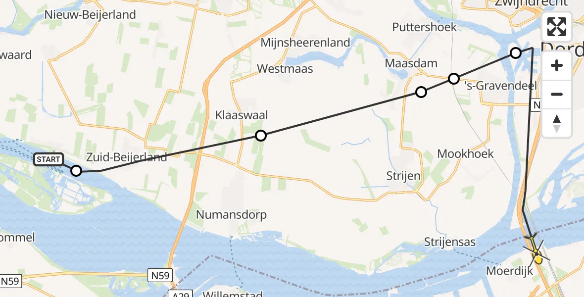 Routekaart van de vlucht: Politiehelikopter naar Moerdijk