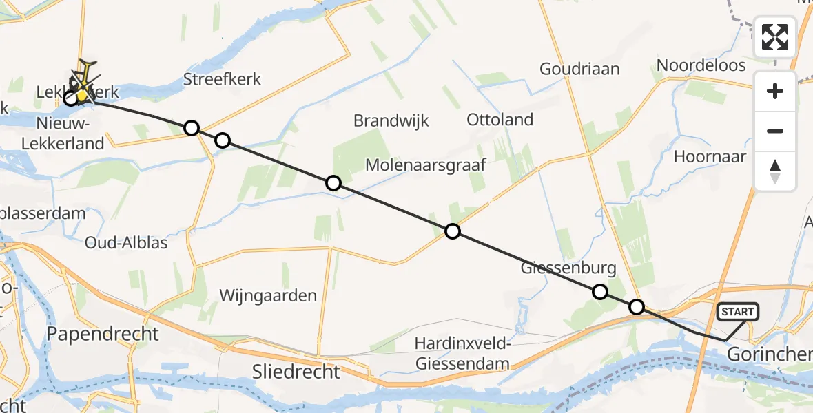 Routekaart van de vlucht: Lifeliner 2 naar Lekkerkerk