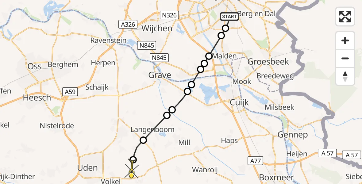 Routekaart van de vlucht: Lifeliner 3 naar Vliegbasis Volkel