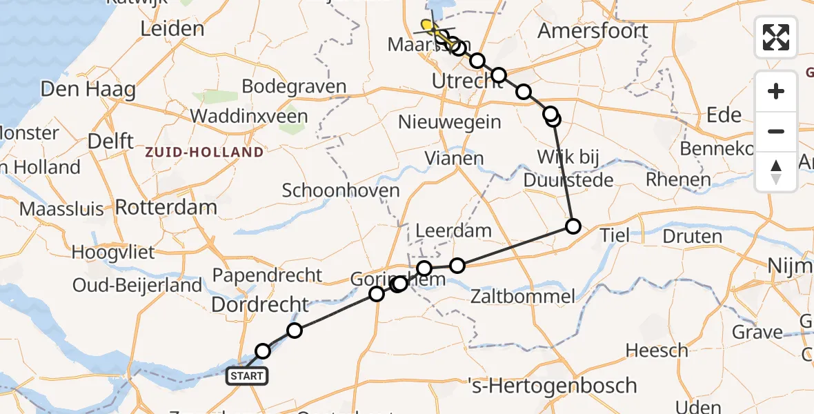 Routekaart van de vlucht: Politieheli naar Tienhoven