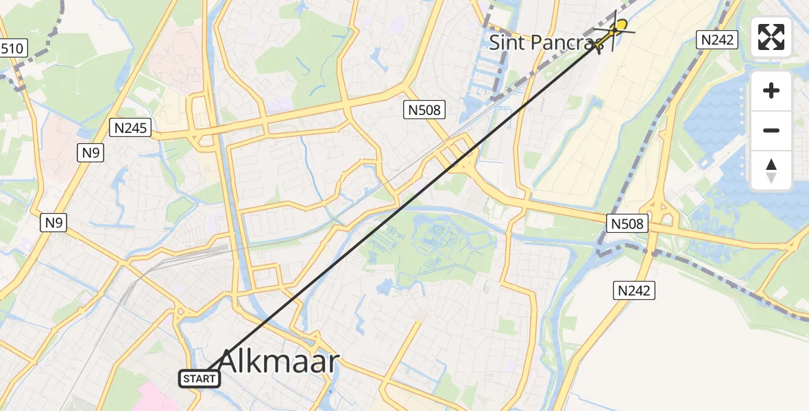 Routekaart van de vlucht: Ambulancehelikopter naar Alkmaar