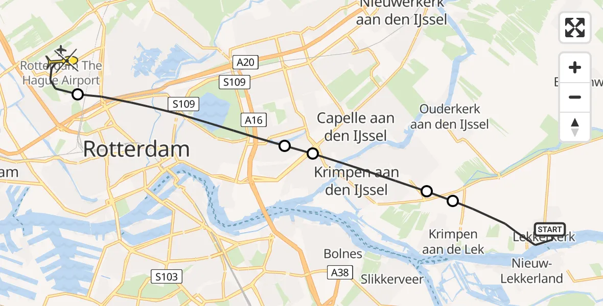 Routekaart van de vlucht: Lifeliner 2 naar Rotterdam The Hague Airport