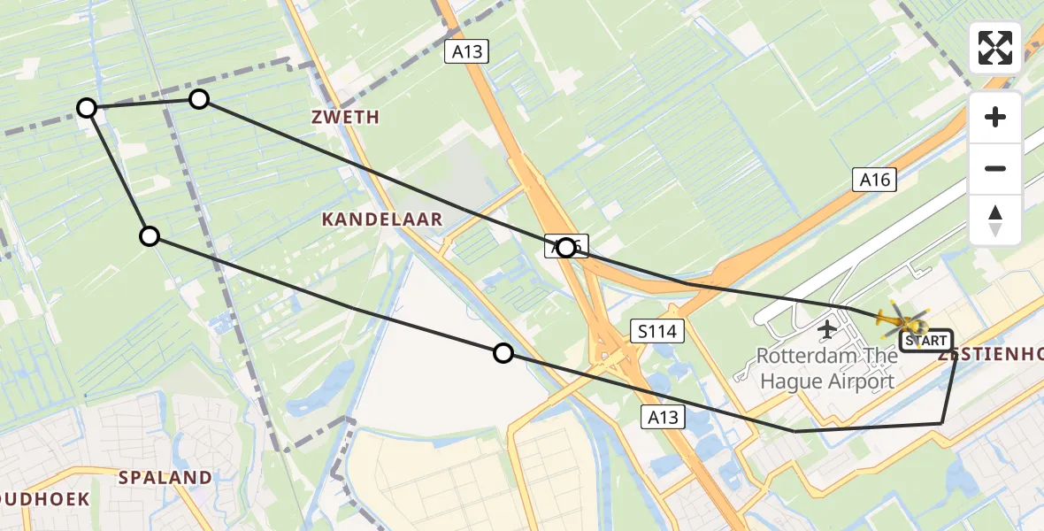 Vluchtroute Traumahelikopter Rotterdam The Hague Airport - Rotterdam The Hague Airport, 18 oktober 2023, 09:34