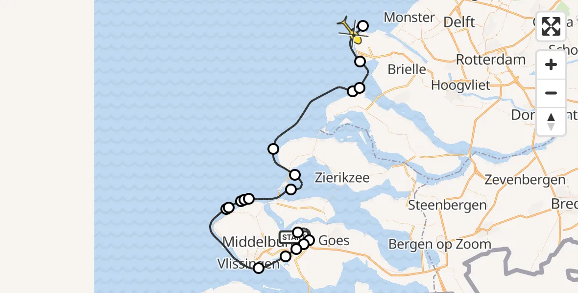 Routekaart van de vlucht: Politieheli naar Maasvlakte