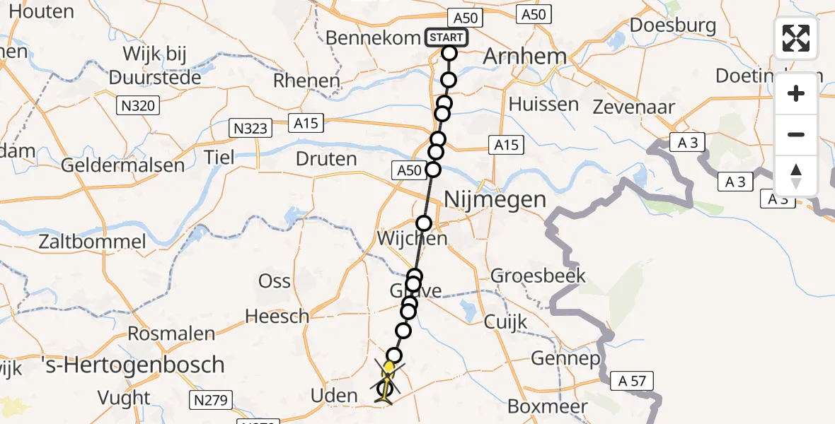 Routekaart van de vlucht: Lifeliner 3 naar Zeeland