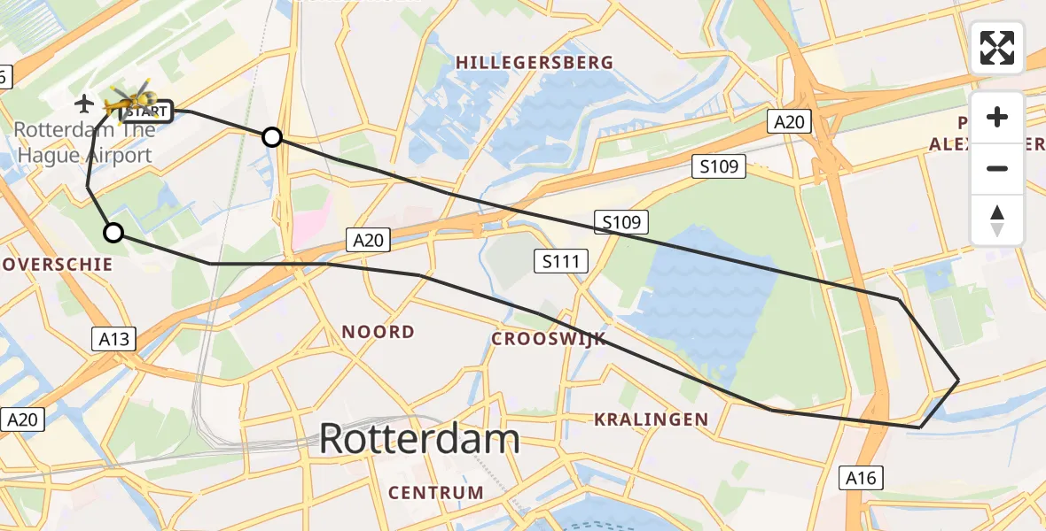 Vluchtroute Traumahelikopter Rotterdam The Hague Airport - Rotterdam The Hague Airport, 18 oktober 2023, 11:51