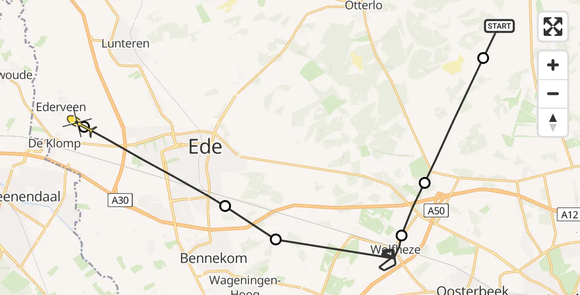 Routekaart van de vlucht: Politieheli naar Ederveen