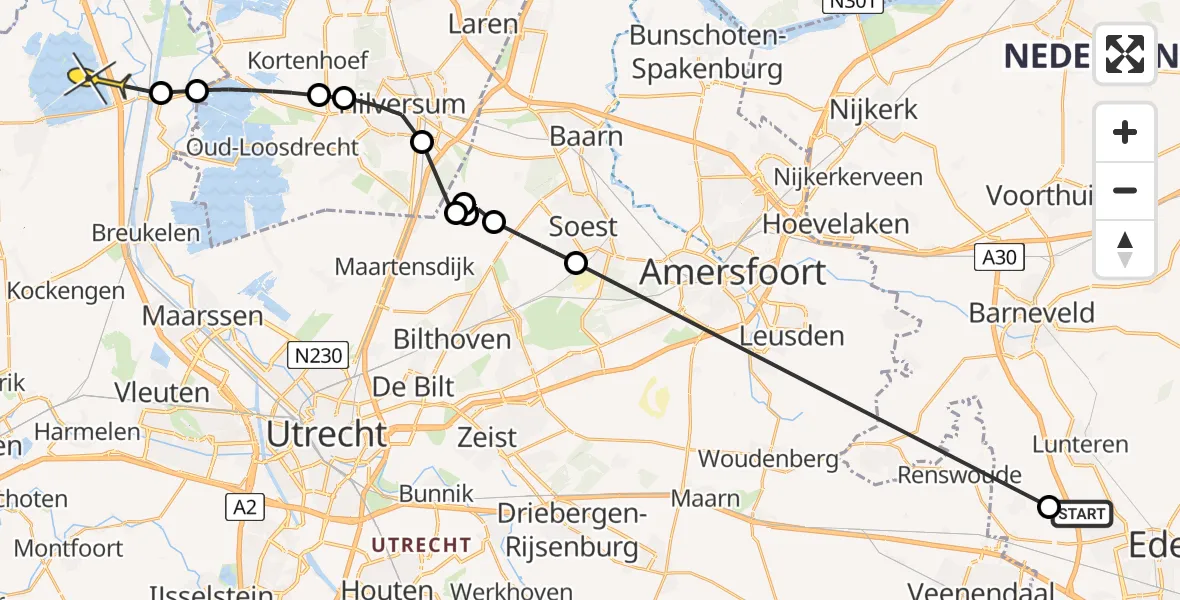 Routekaart van de vlucht: Politiehelikopter naar Vinkeveen