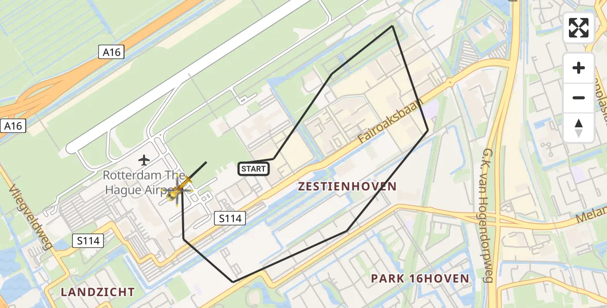Vluchtroute Traumahelikopter Rotterdam The Hague Airport - Rotterdam The Hague Airport, 18 oktober 2023, 13:19