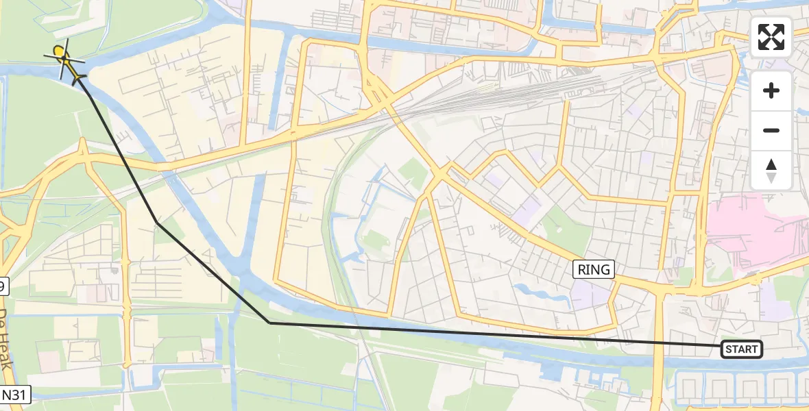 Routekaart van de vlucht: Ambulanceheli naar Leeuwarden