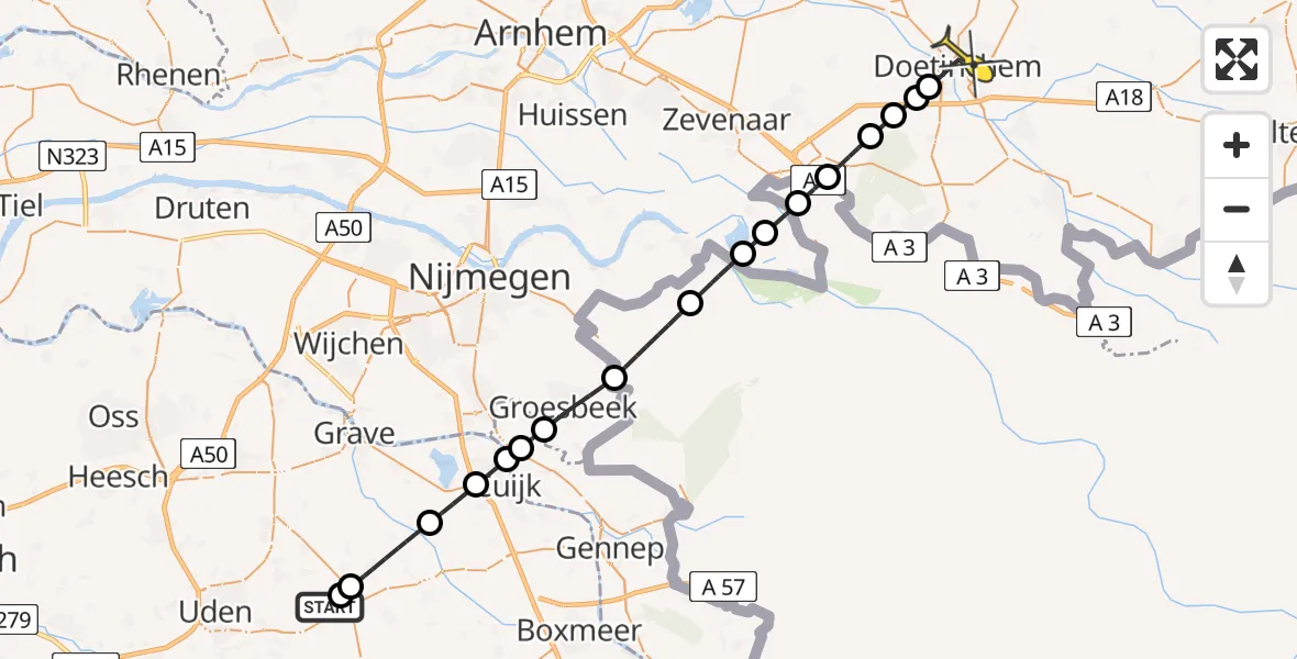 Routekaart van de vlucht: Lifeliner 3 naar Doetinchem