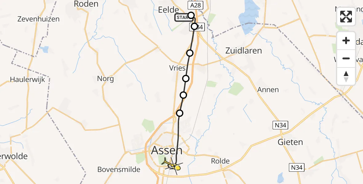 Routekaart van de vlucht: Lifeliner 4 naar Assen