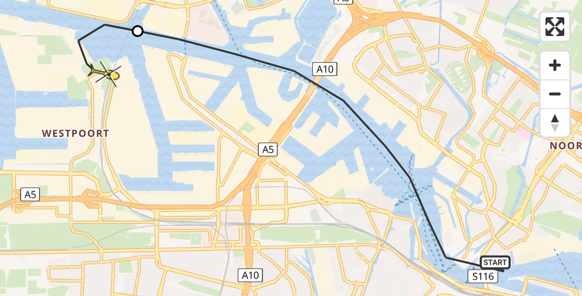 Routekaart van de vlucht: Lifeliner 1 naar Amsterdam Heliport