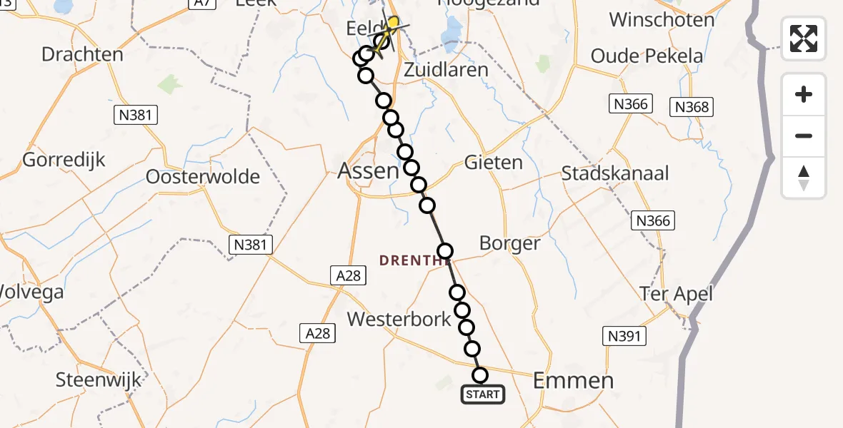 Routekaart van de vlucht: Lifeliner 4 naar Groningen Airport Eelde