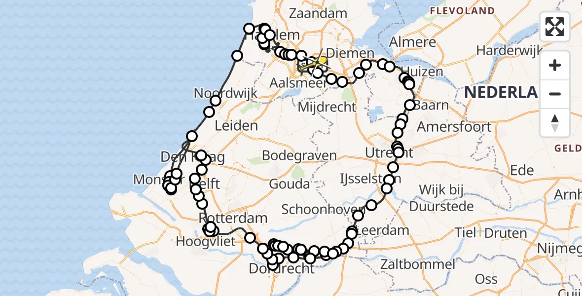 Routekaart van de vlucht: Politieheli naar Schiphol