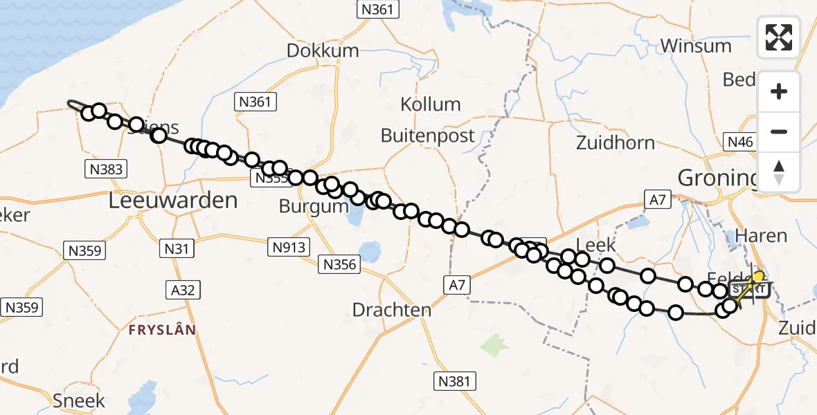 Routekaart van de vlucht: Lifeliner 4 naar Groningen Airport Eelde