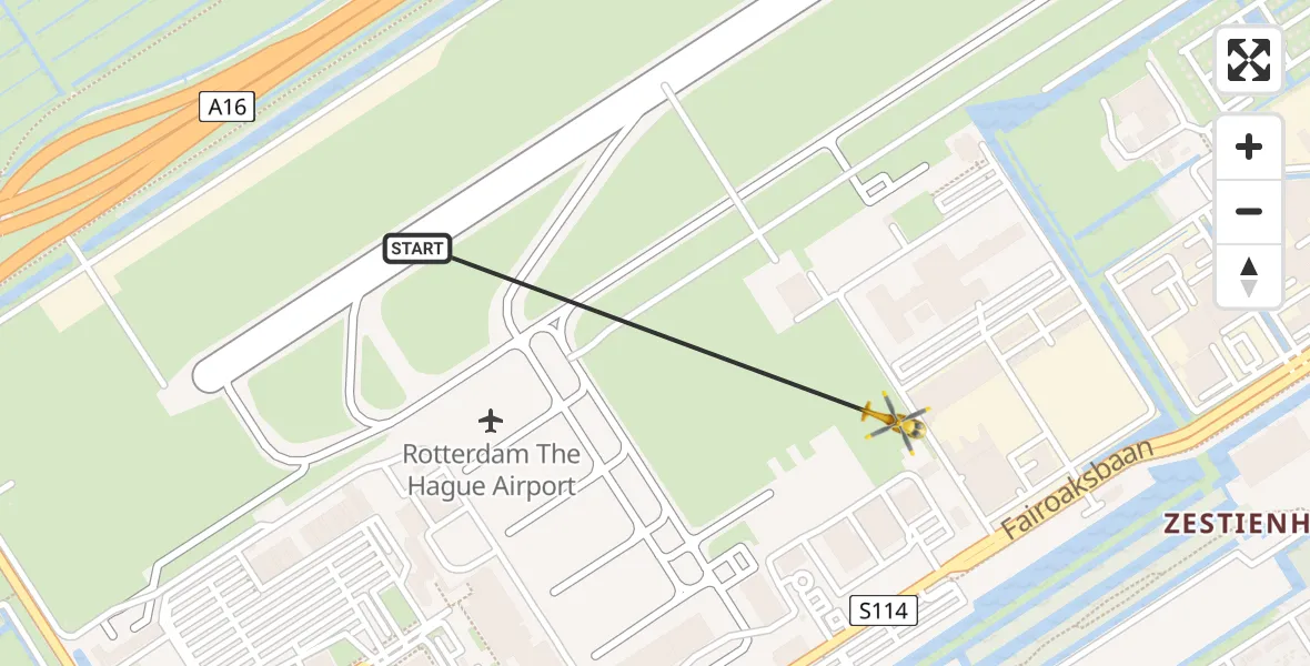 Vluchtroute Traumahelikopter Rotterdam The Hague Airport - Rotterdam The Hague Airport, 18 oktober 2023, 19:22