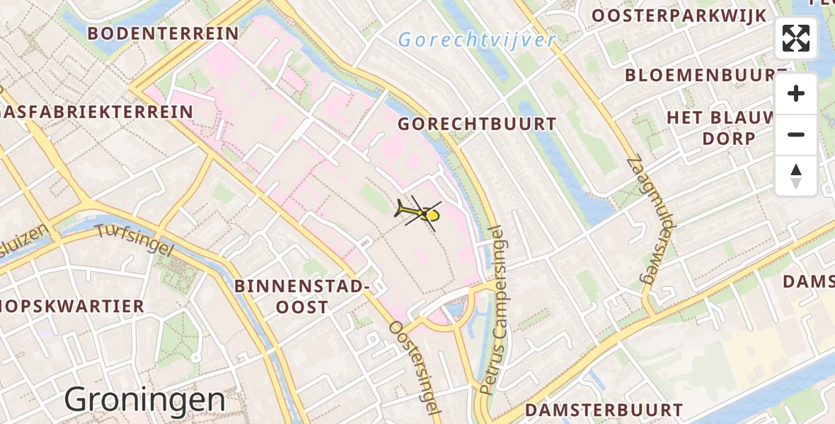 Vluchtroute Ambulancehelikopter van Universitair Medisch Centrum Groningen naar Universitair Medisch Centrum Groningen