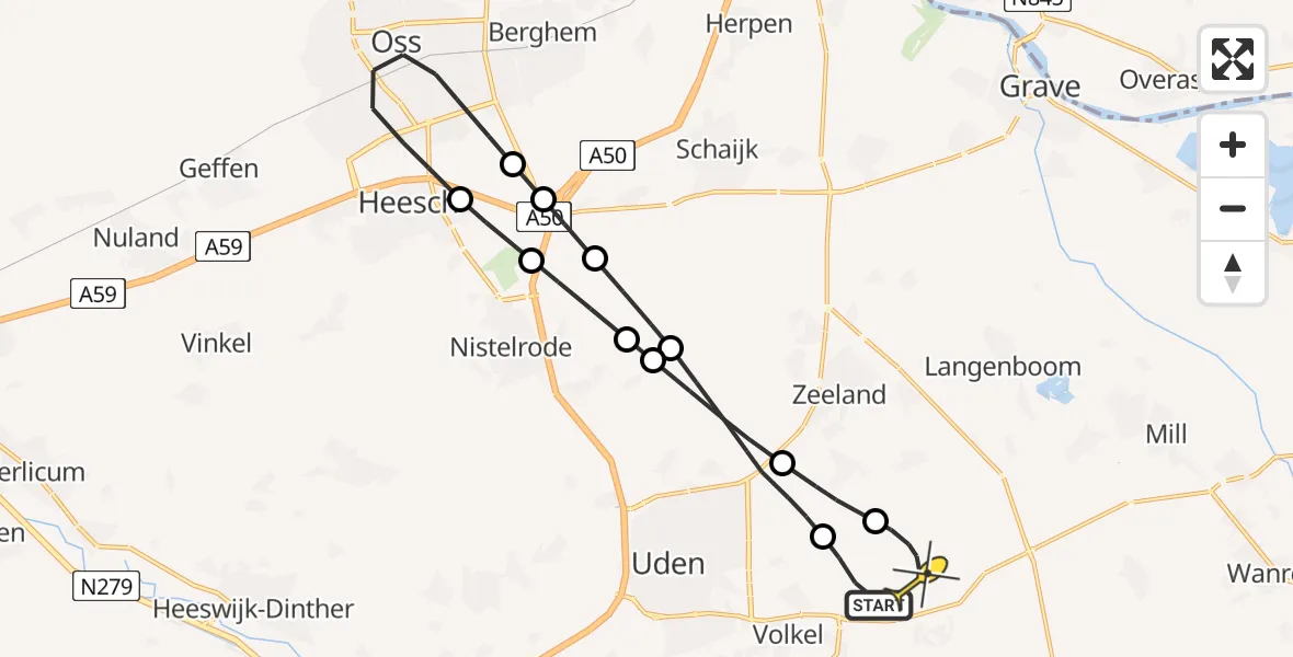 Routekaart van de vlucht: Lifeliner 3 naar Vliegbasis Volkel