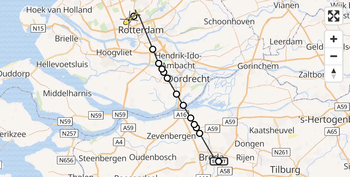 Routekaart van de vlucht: Lifeliner 2 naar Rotterdam The Hague Airport