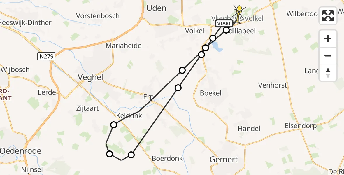 Routekaart van de vlucht: Lifeliner 3 naar Vliegbasis Volkel