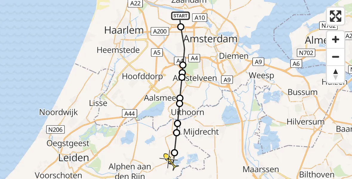 Routekaart van de vlucht: Lifeliner 1 naar Nieuwkoop