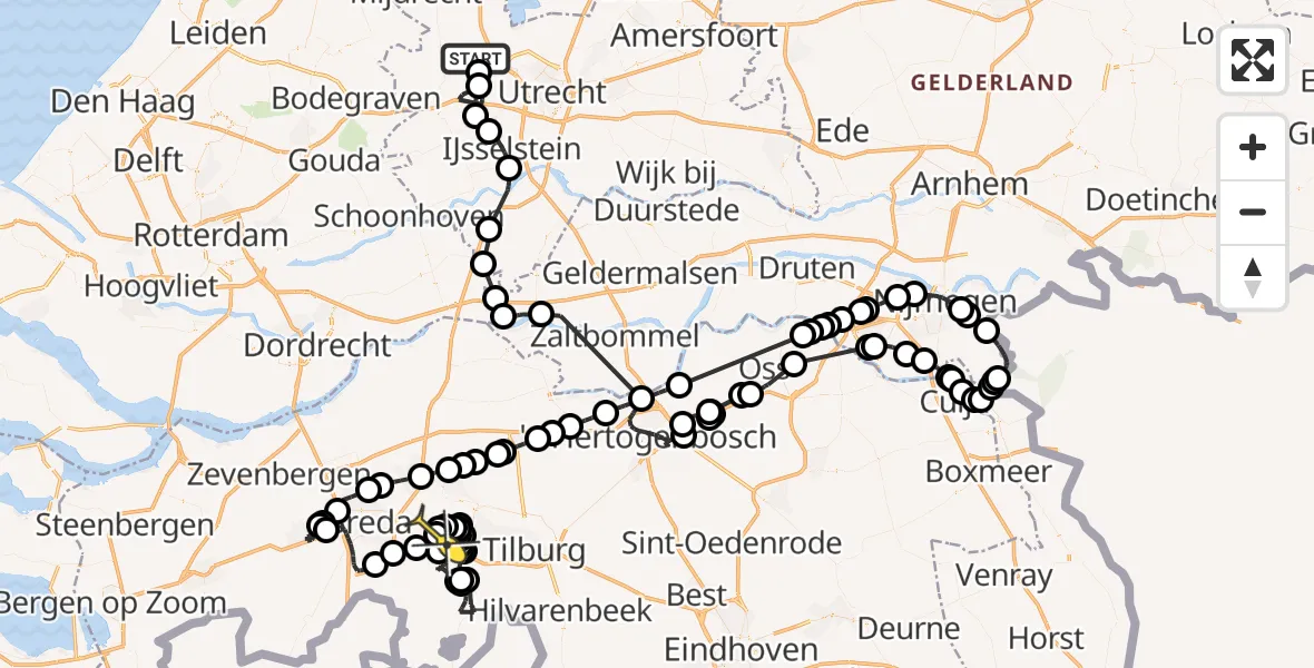 Routekaart van de vlucht: Politieheli naar Vliegbasis Gilze-Rijen