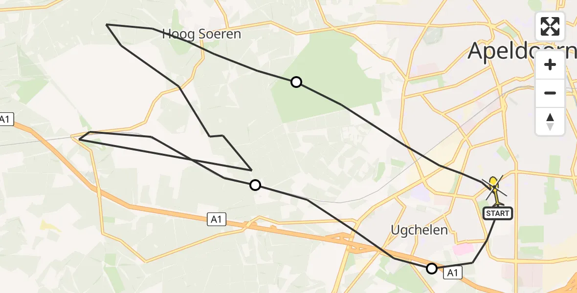 Routekaart van de vlucht: Politieheli naar Apeldoorn