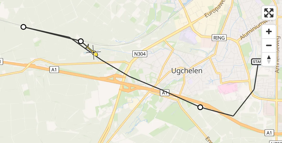 Routekaart van de vlucht: Politieheli naar Ugchelen