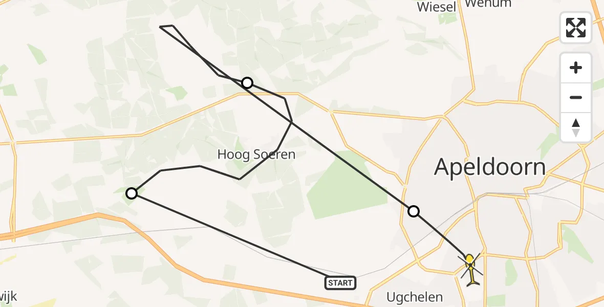 Routekaart van de vlucht: Politieheli naar Apeldoorn
