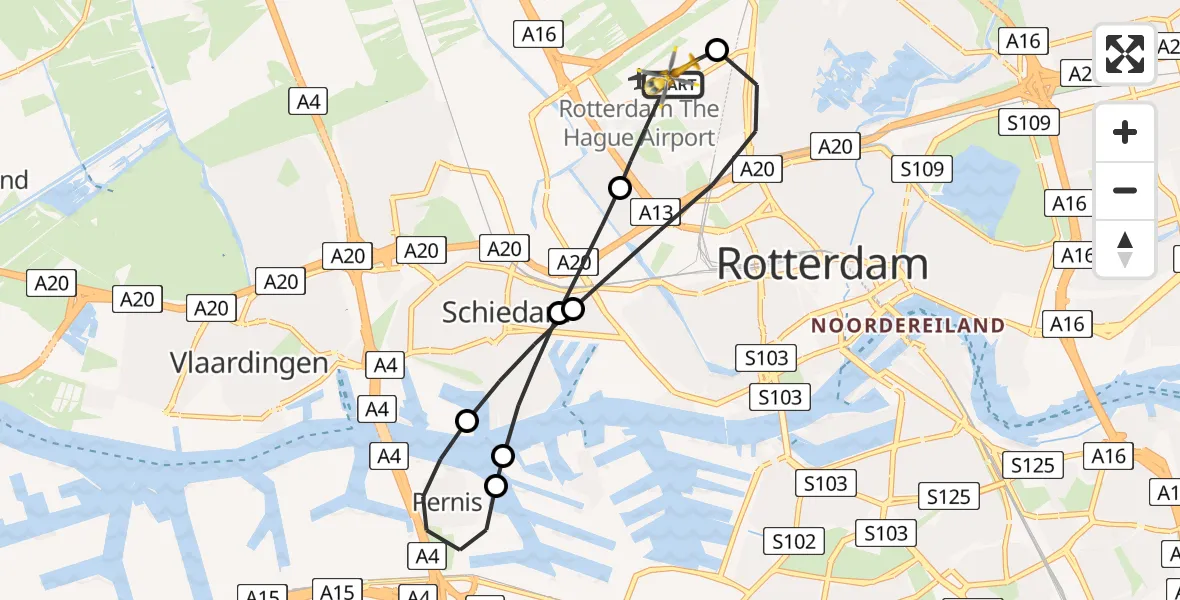 Vluchtroute Traumahelikopter Rotterdam The Hague Airport - Rotterdam The Hague Airport, 19 oktober 2023, 10:41