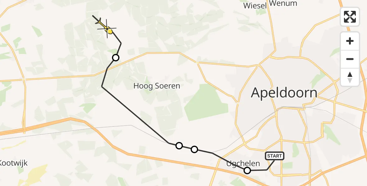 Routekaart van de vlucht: Politieheli naar Uddel
