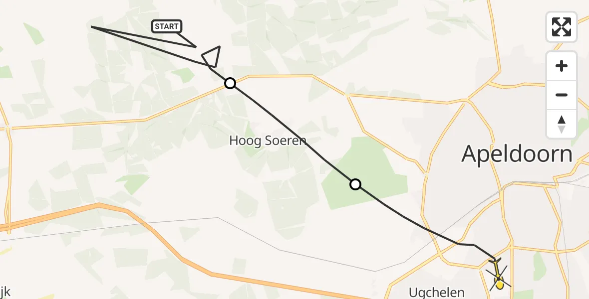 Routekaart van de vlucht: Politieheli naar Apeldoorn