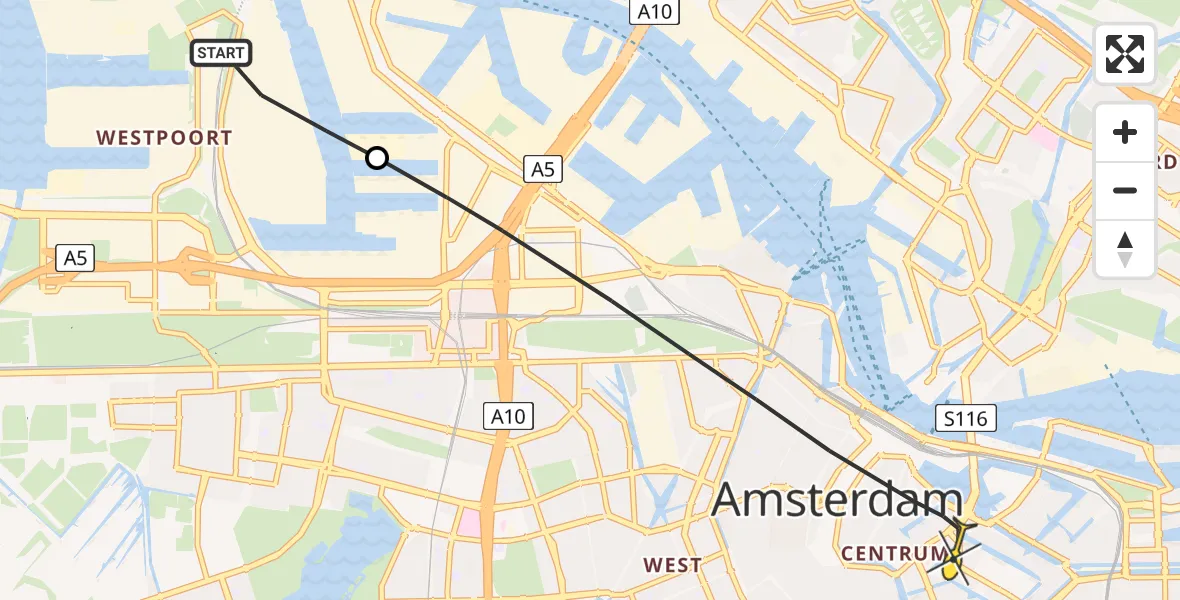 Routekaart van de vlucht: Lifeliner 1 naar Amsterdam