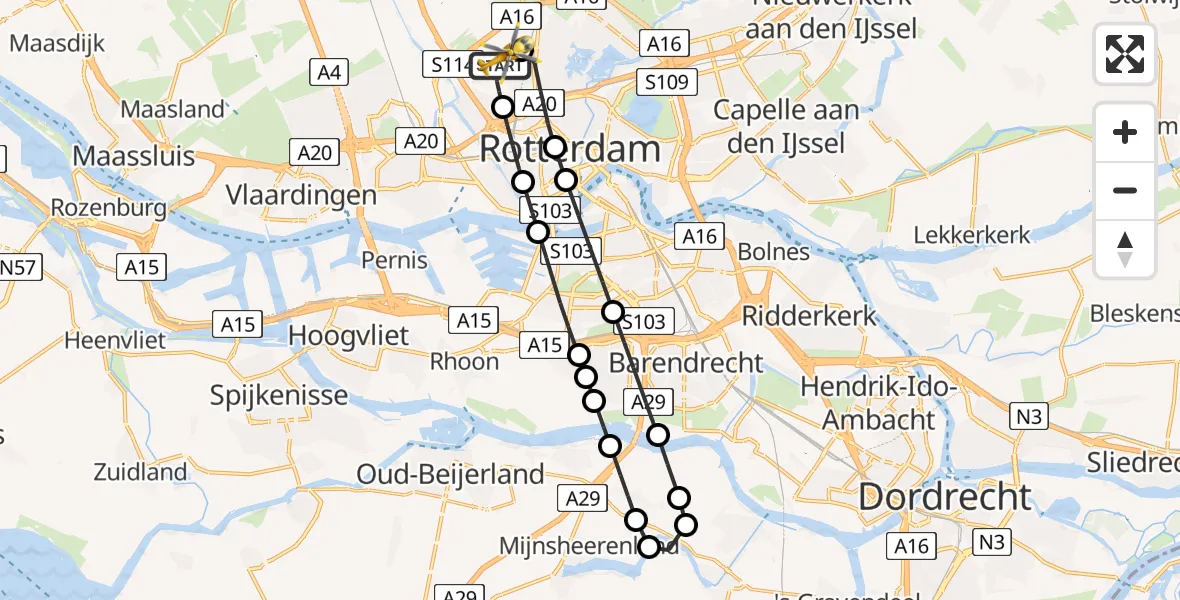 Vluchtroute Traumahelikopter Rotterdam The Hague Airport - Rotterdam The Hague Airport, 19 oktober 2023, 12:40