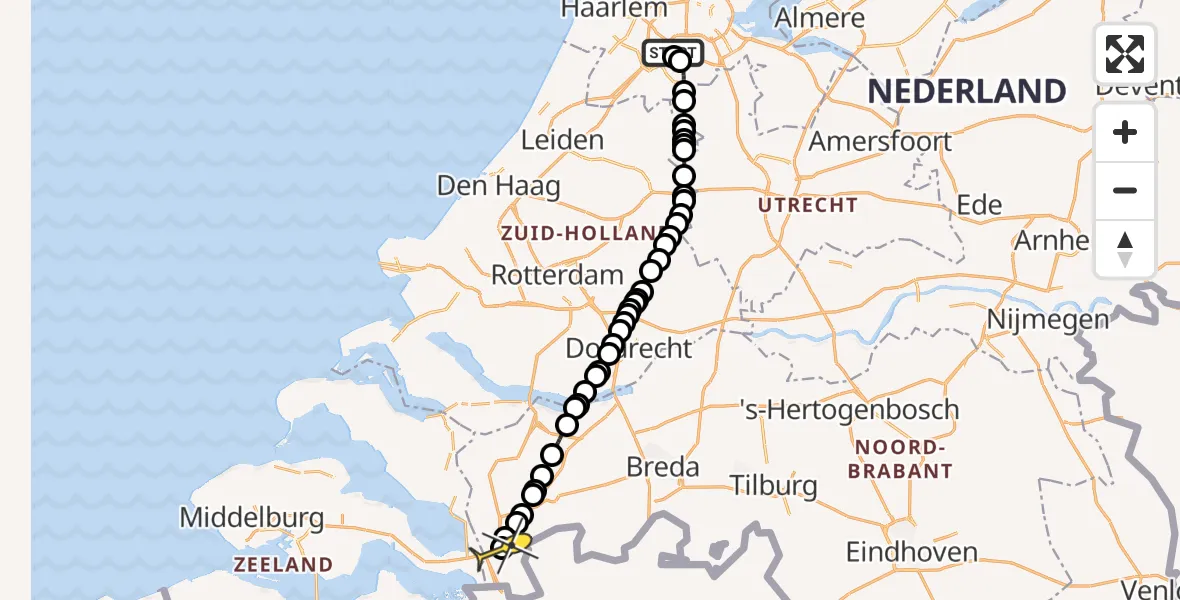 Routekaart van de vlucht: Politiehelikopter naar Vliegbasis Woensdrecht