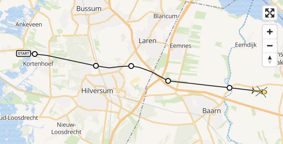 Routekaart van de vlucht: Politiehelikopter naar Bunschoten-Spakenburg