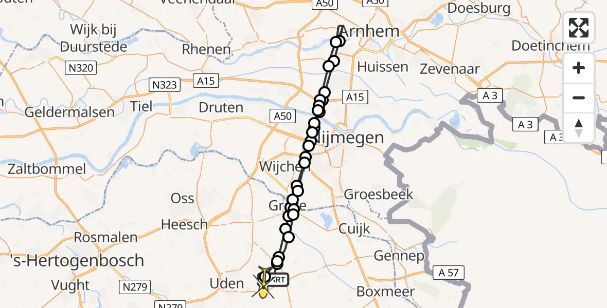 Routekaart van de vlucht: Lifeliner 3 naar Vliegbasis Volkel