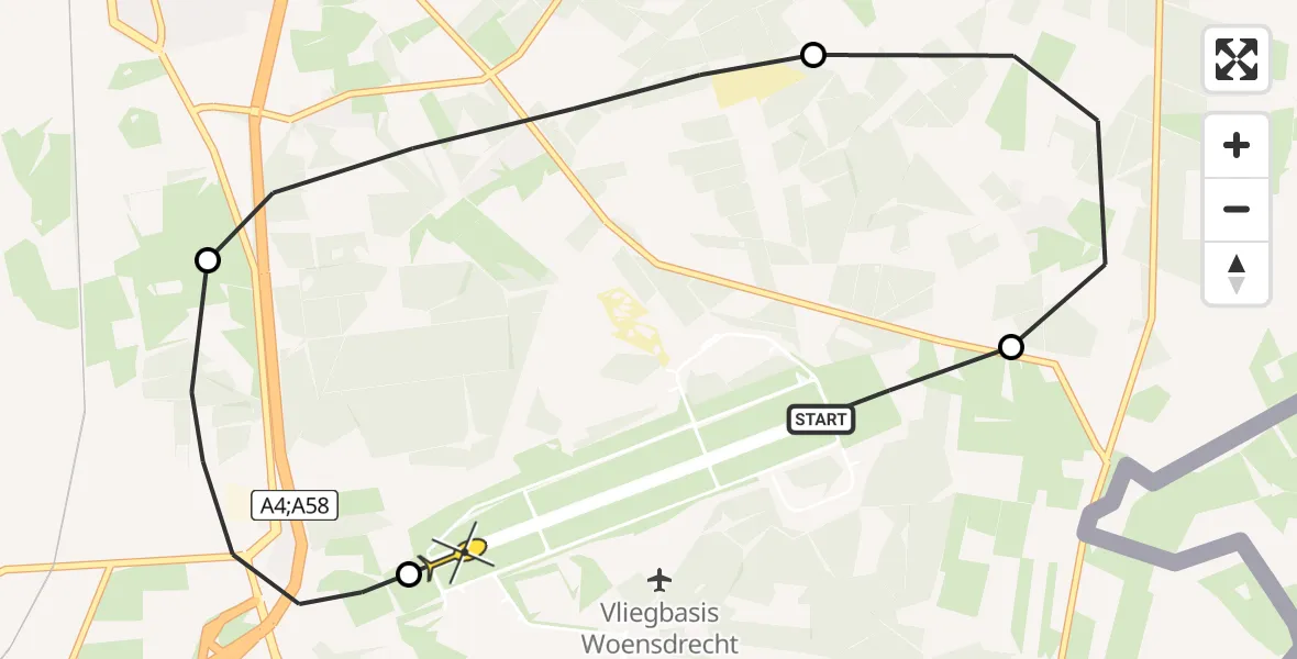 Routekaart van de vlucht: Politieheli naar Vliegbasis Woensdrecht