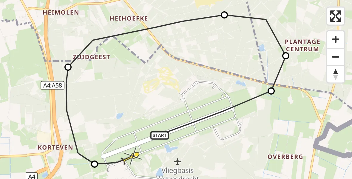 Routekaart van de vlucht: Politiehelikopter naar Vliegbasis Woensdrecht