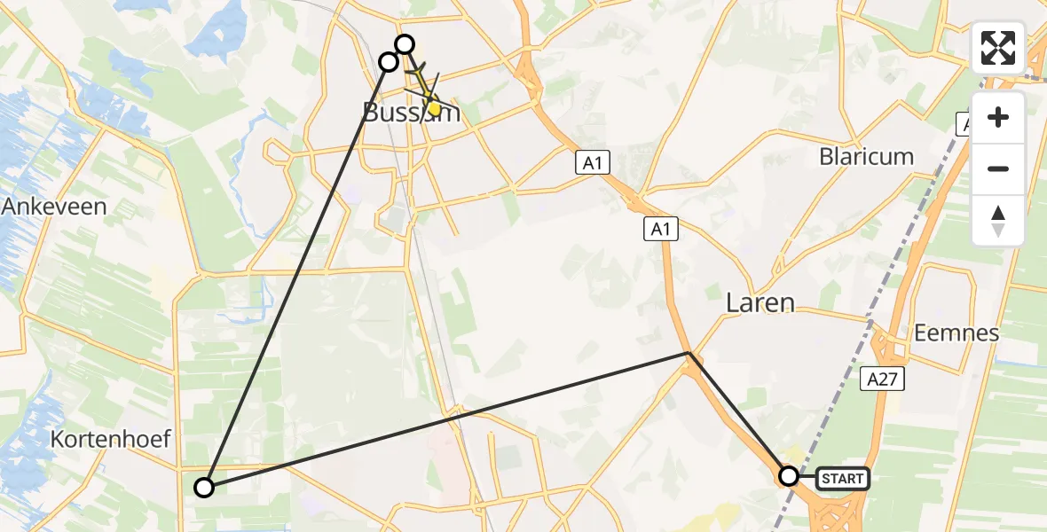 Routekaart van de vlucht: Politiehelikopter naar Bussum