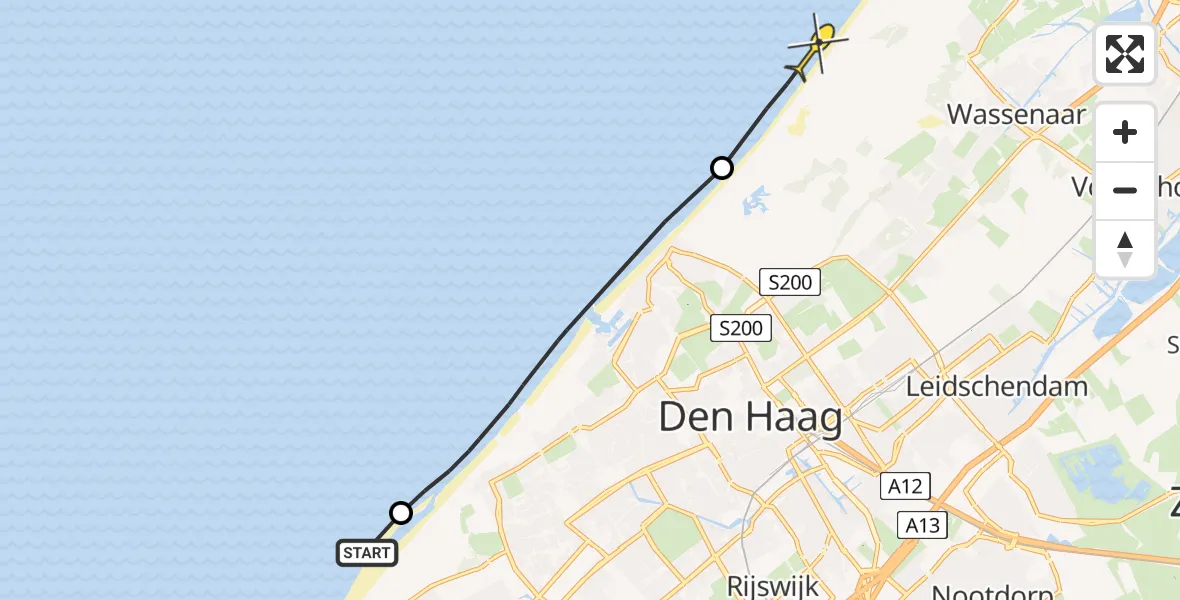 Routekaart van de vlucht: Politieheli naar Wassenaar