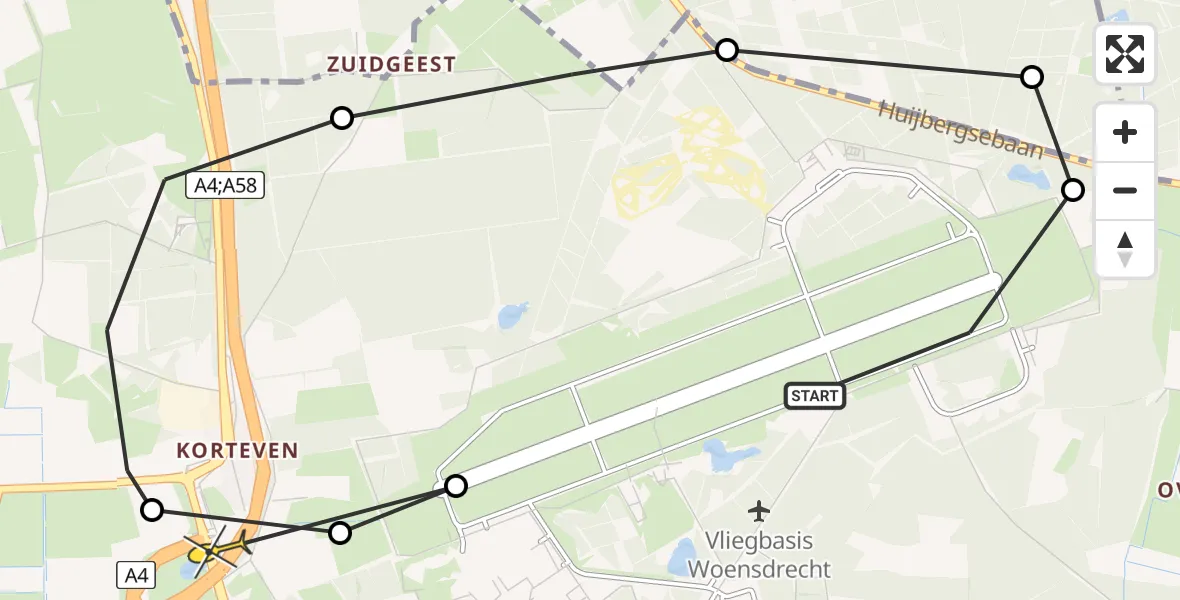 Routekaart van de vlucht: Politiehelikopter naar Hoogerheide
