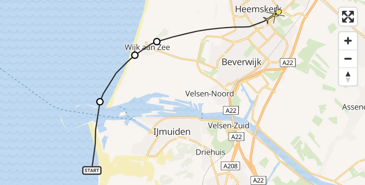 Routekaart van de vlucht: Politiehelikopter naar Heemskerk