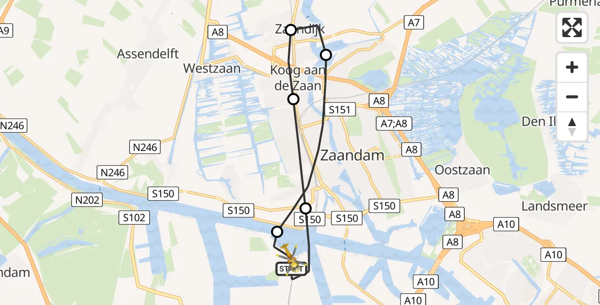 Vluchtroute Traumahelikopter Amsterdam Heliport - Amsterdam Heliport, 19 oktober 2023, 15:07