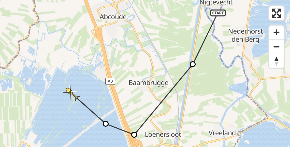 Routekaart van de vlucht: Politieheli naar Vinkeveen