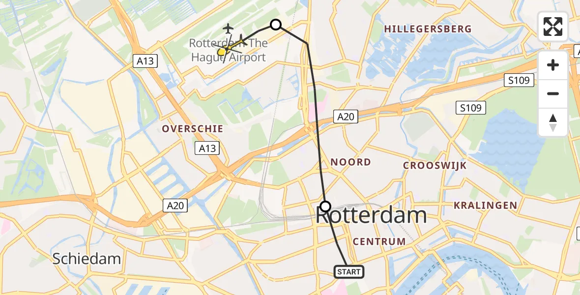 Routekaart van de vlucht: Lifeliner 2 naar Rotterdam The Hague Airport