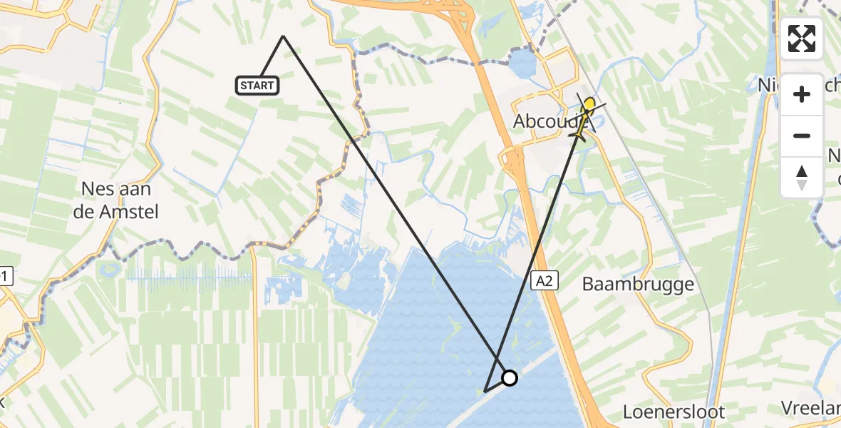 Routekaart van de vlucht: Politiehelikopter naar Abcoude