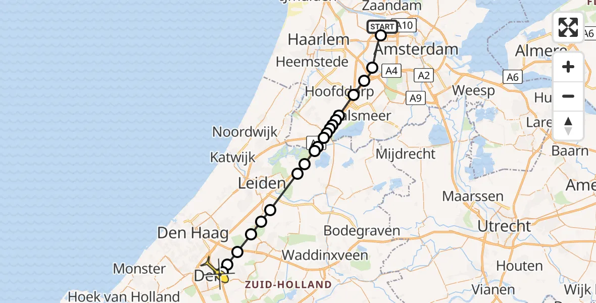 Routekaart van de vlucht: Lifeliner 1 naar Delft