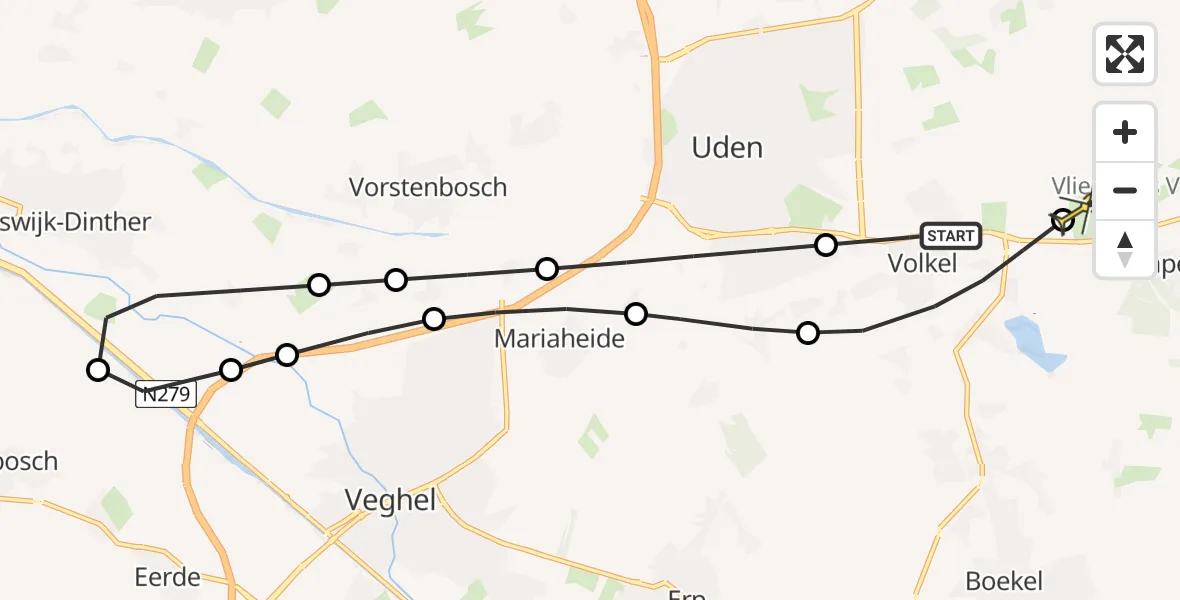 Routekaart van de vlucht: Lifeliner 3 naar Vliegbasis Volkel